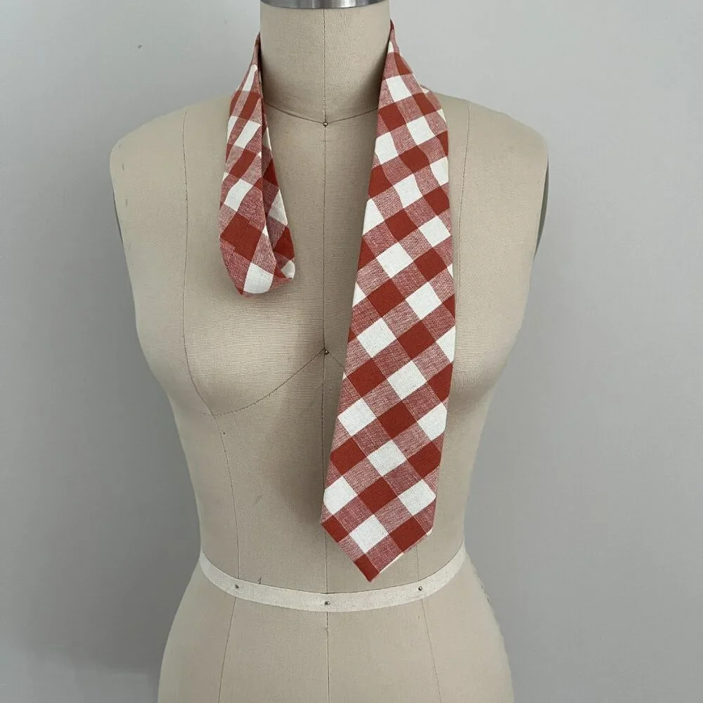 Black Brown 1826 Men's Necktie Orange Gingham Tie Cotton/Linen Smart Casual